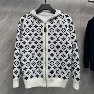 LV Best Quality Double jacquard wool knit zipper hooded jacket FZ311