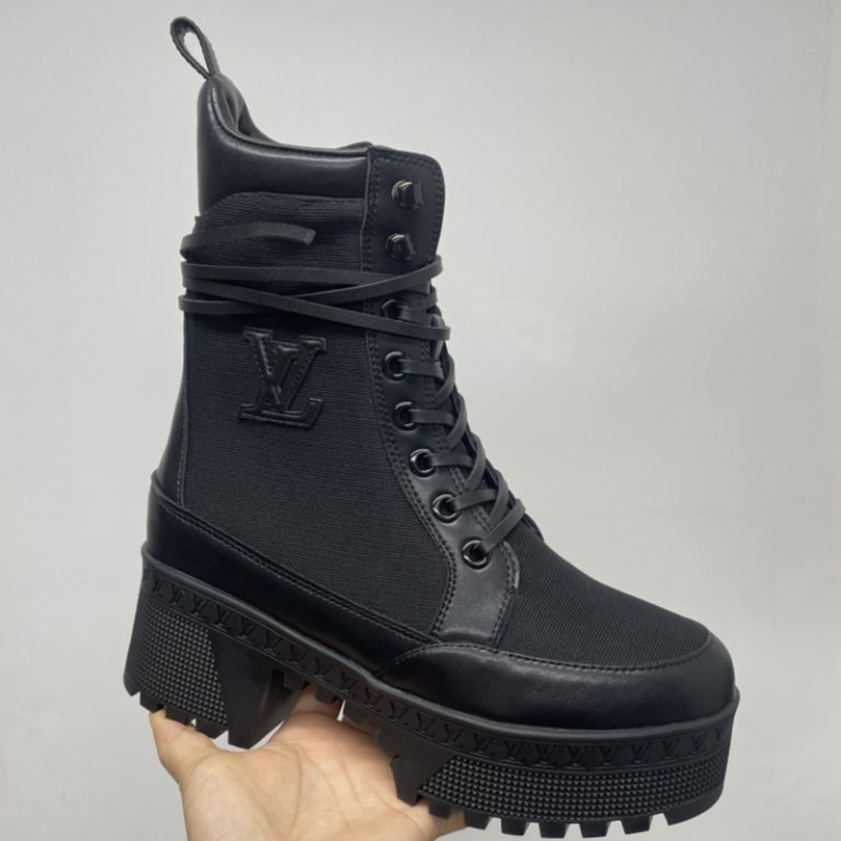 Louis Vuitton LV High Platform Lace-up High Top Black Leather Patchwork Boots 36-42 SH150 (4)