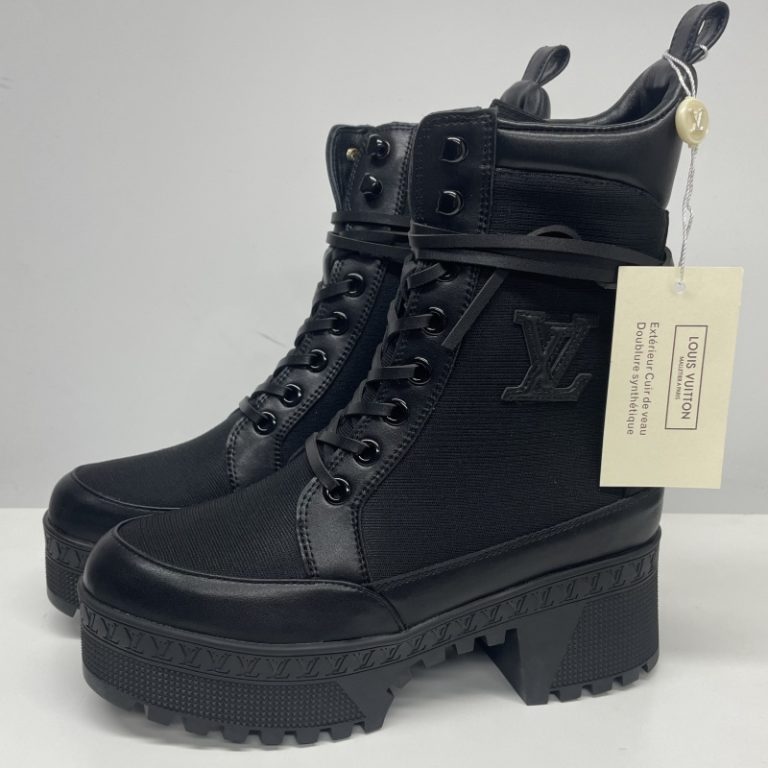 Louis Vuitton LV High Platform Lace-up High Top Black Leather Patchwork Boots 36-42 SH150 (6)