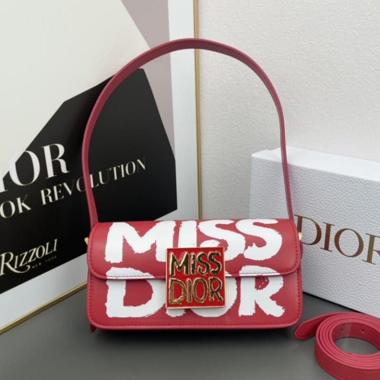 Miss Dior High quality metal plaque magnetic flap design shoulder bag crossbody bag black white red-1