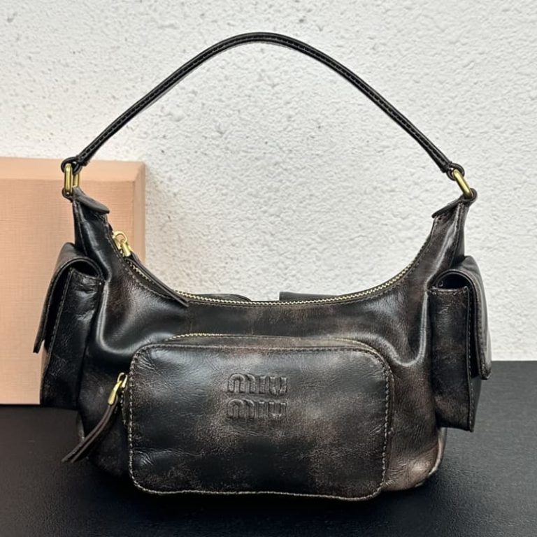 MiuMiU new biker underarm bag leather pockets retro classic motorcycle underarm bag-1