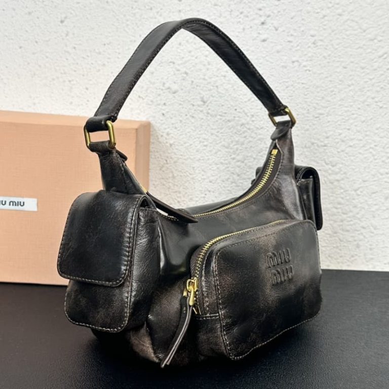 MiuMiU new biker underarm bag leather pockets retro classic motorcycle underarm bag-2