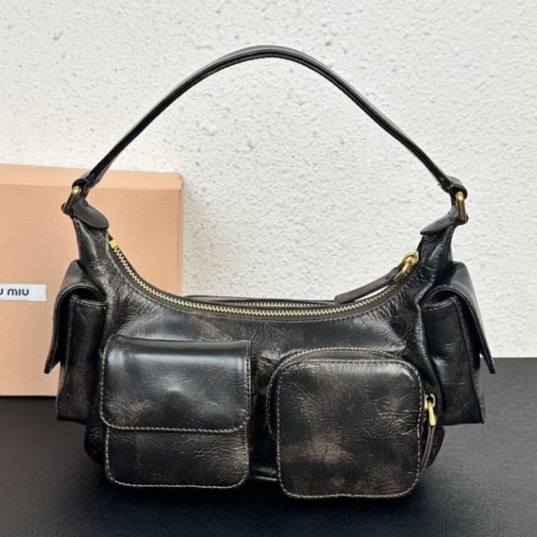 MiuMiU new biker underarm bag leather pockets retro classic motorcycle underarm bag-3