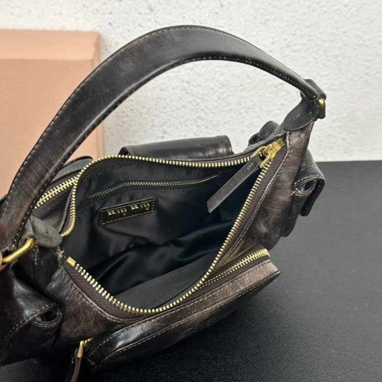 MiuMiU new biker underarm bag leather pockets retro classic motorcycle underarm bag-5