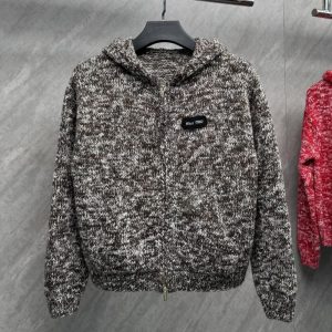 Miumiu Best Quality Women Sweater Coat Autumn and Winter Fashion Sweater Knitted Cardigan Warm Hooded Jacket Long FZ312