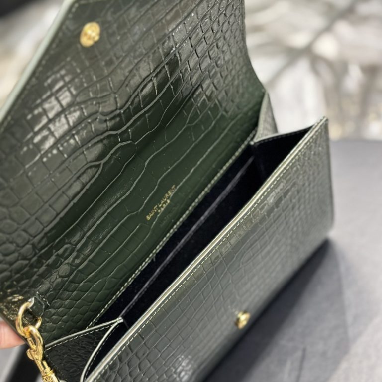 Yves Saint Laurent Best Quality Woman Classic Crocodile Pattern Flip Cover Metal Letter Logo Clutch Small Capacity 21×6×3cm LB267 (6)