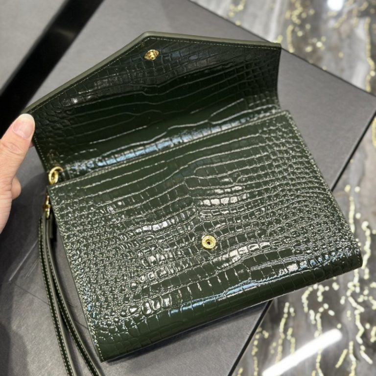 Yves Saint Laurent Best Quality Woman Classic Crocodile Pattern Flip Cover Metal Letter Logo Clutch Small Capacity 21×6×3cm LB267 (7)