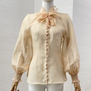Zimmermann High Quality beige long sleeve flowers appliqued blouse tops FZ091