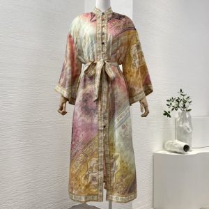 Zimmermann High Quality multi color floral print long sleeve loose midi dress 100%Silk FZ351