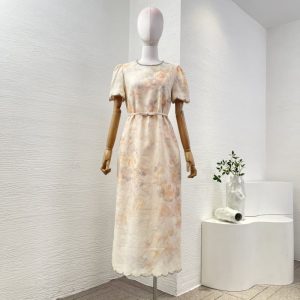 Zimmermann High quality beige bustling flowers print long sleeve midi dress FZ364