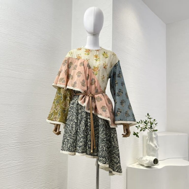 Zimmermann best quality cotton silk floral print ruffles patchwork bow Irregular hem mini dress