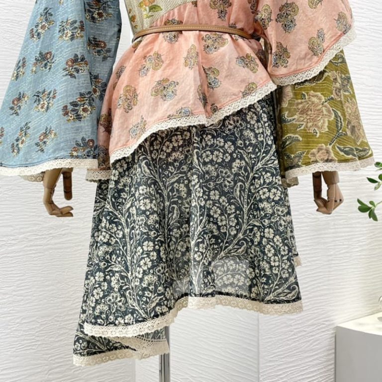 Zimmermann best quality cotton silk floral print ruffles patchwork bow Irregular hem mini dress5