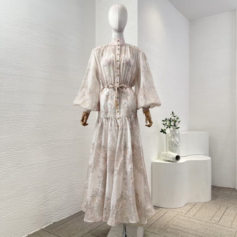 Zimmermann best quality floral print long sleeve stand collar maxi dress