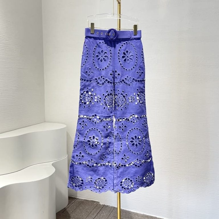 Zimmermann best quality linen violet purple yellow embroidery floral hollow out shell lace waist belt pants