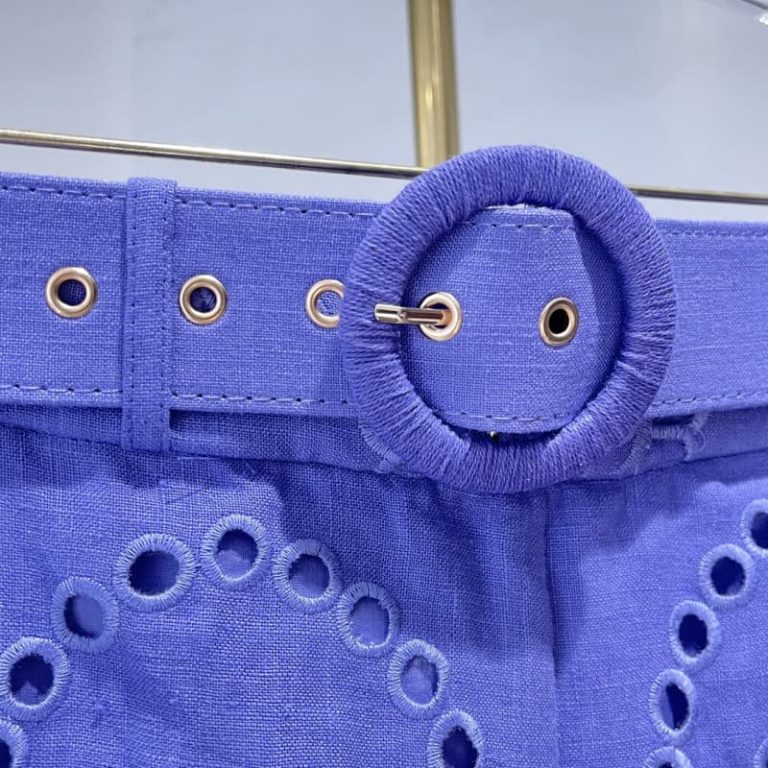 Zimmermann best quality linen violet purple yellow embroidery floral hollow out shell lace waist belt pants2