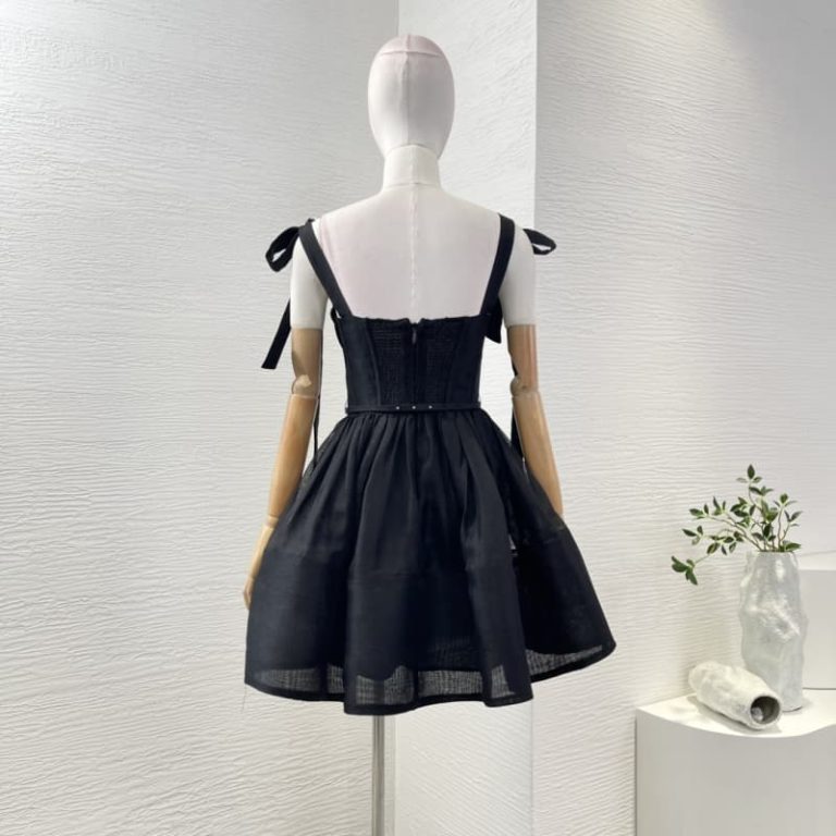 Zimmermann best quality silk linen black sleeveless bow shoulder backless mini dress1