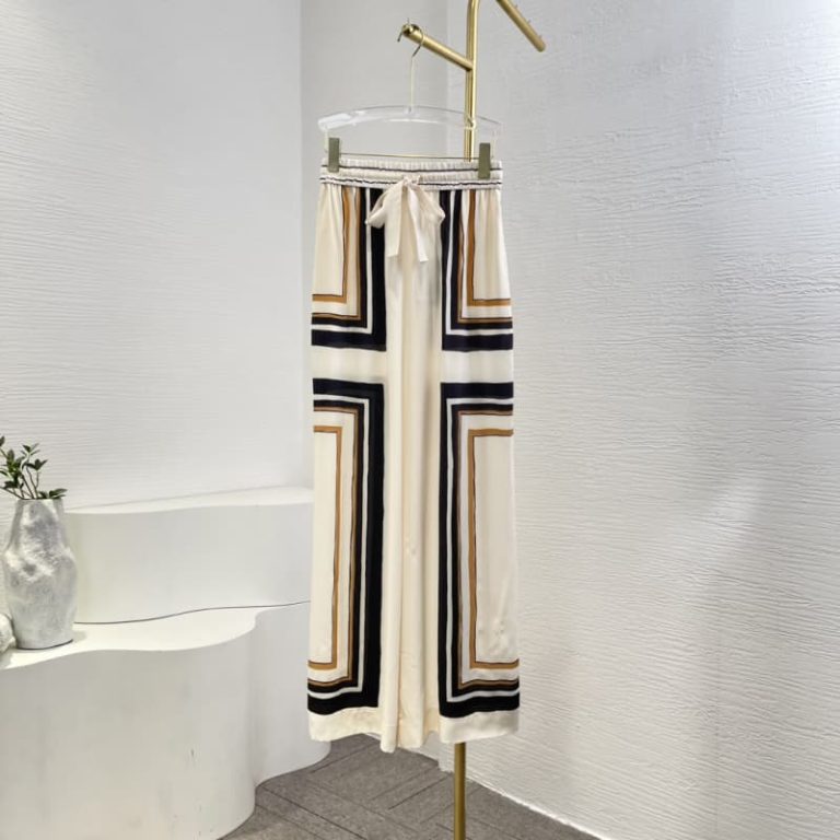 Zimmermann best quality silk linen white black striped print long sleeve blouse tops and pants set3