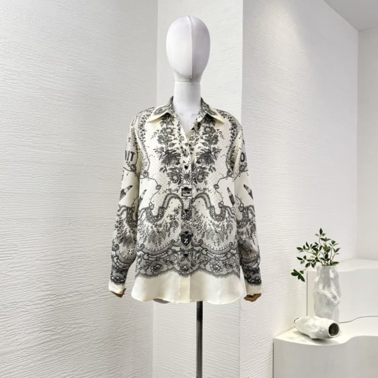 Zimmermann best quality silk texture spring grey white floral print long sleeve blouse tops and pants set1