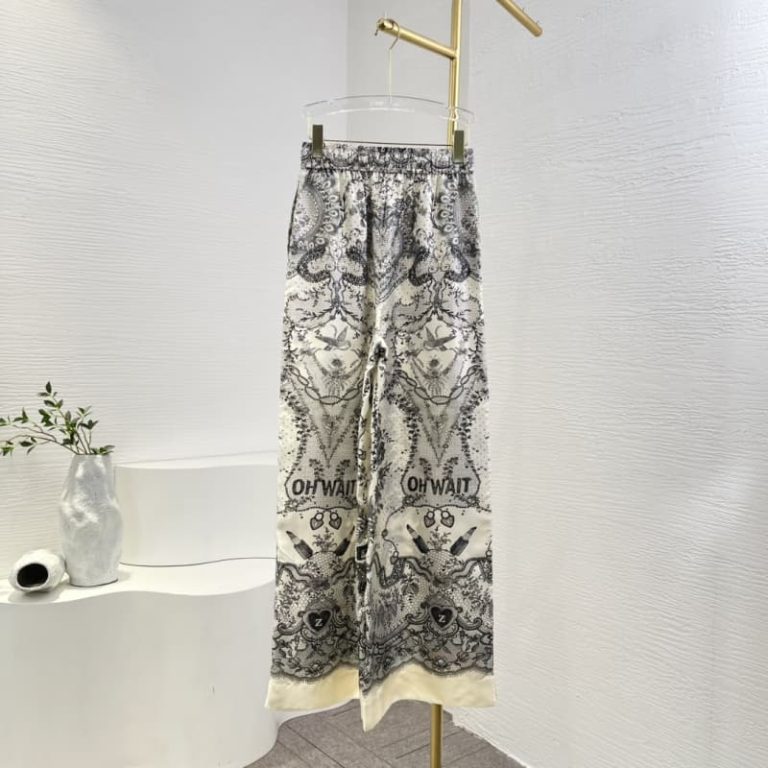 Zimmermann best quality silk texture spring grey white floral print long sleeve blouse tops and pants set4