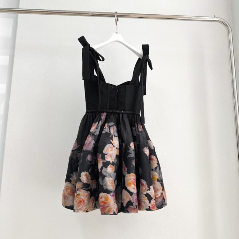Zimmermann best quality slik linen black floral print sleeveless backless mini 5