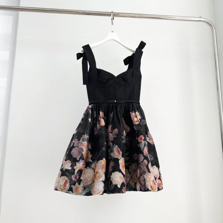 Zimmermann best quality slik linen black floral print sleeveless backless mini dress