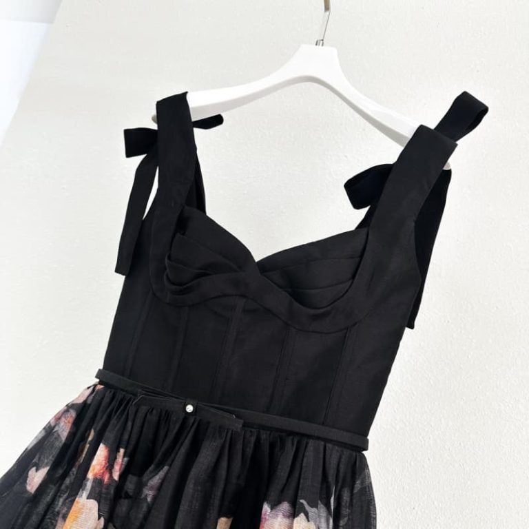 Zimmermann best quality slik linen black floral print sleeveless backless mini dress1