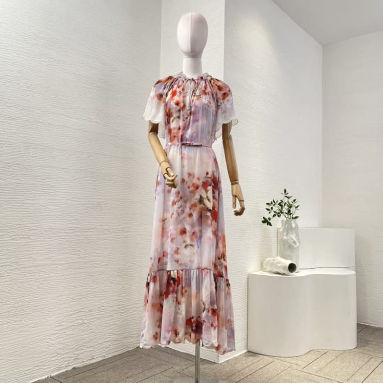Zimmermann best quality viscose red floral print ruffles short sleeve pleat midi dress