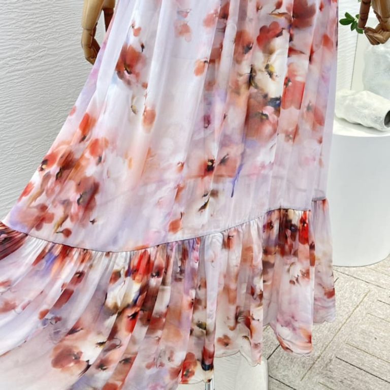 Zimmermann best quality viscose red floral print ruffles short sleeve pleat midi dress5