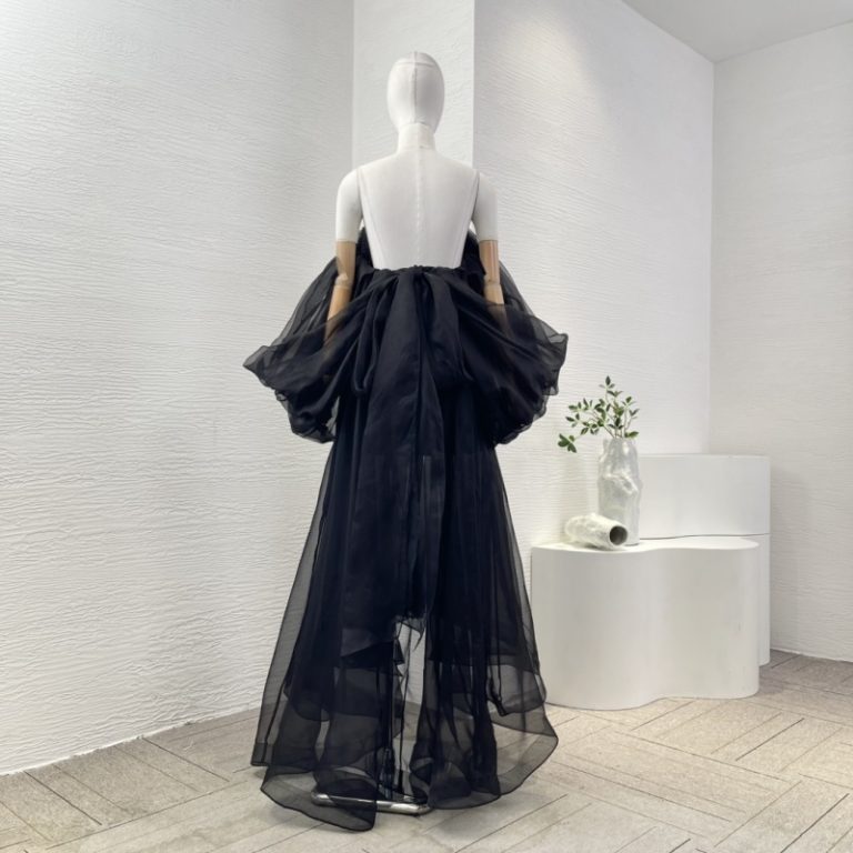 Zimmermann black deep v neck backless see through Irregular hem maxi dress-2
