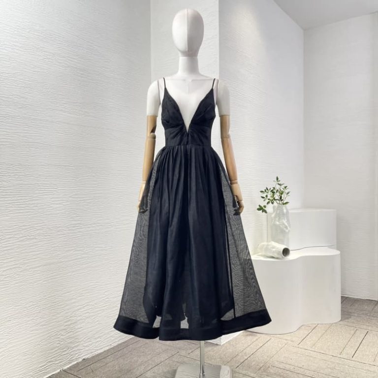 Zimmermann black sleeveless deep v neck backless ruched midi dress-1