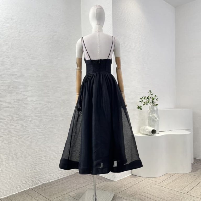 Zimmermann black sleeveless deep v neck backless ruched midi dress-2