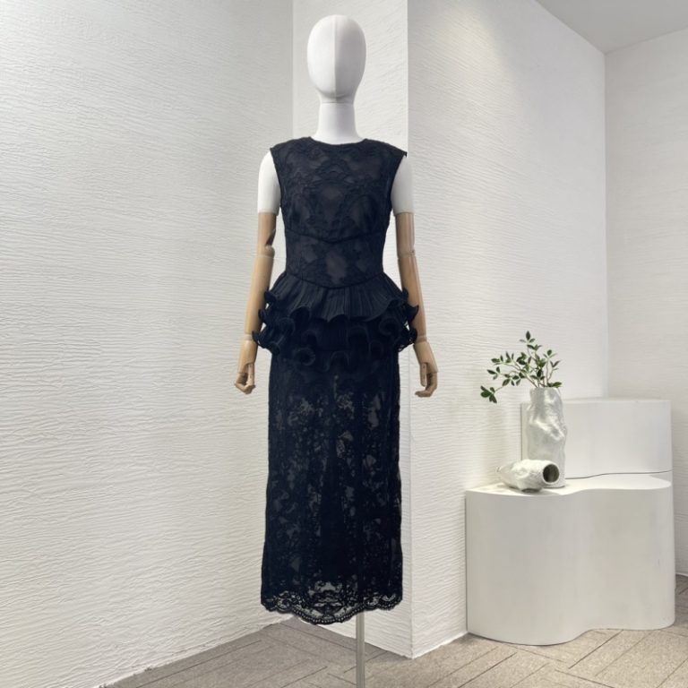 Zimmermann black sleeveless lace patchwork ruffles midi dress-1