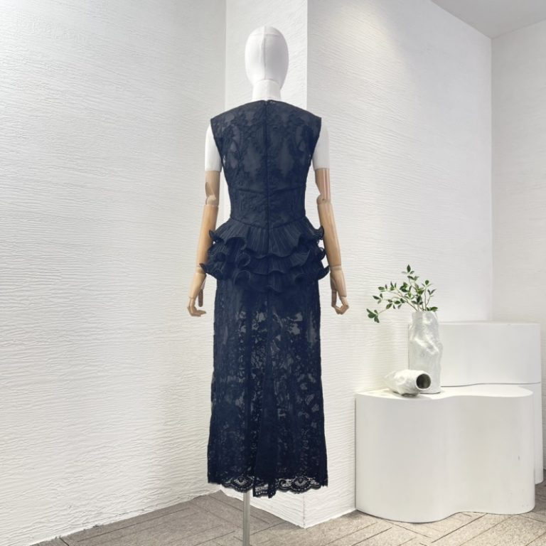 Zimmermann black sleeveless lace patchwork ruffles midi dress-2