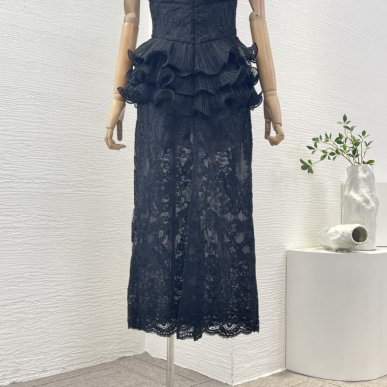 Zimmermann black sleeveless lace patchwork ruffles midi dress-5