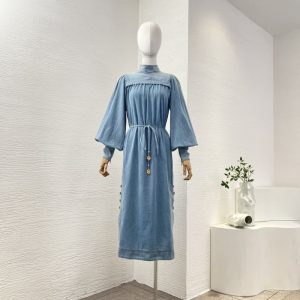 Zimmermann High quality blue turkey imported cotton thinner jeans denim midi dress FZ359