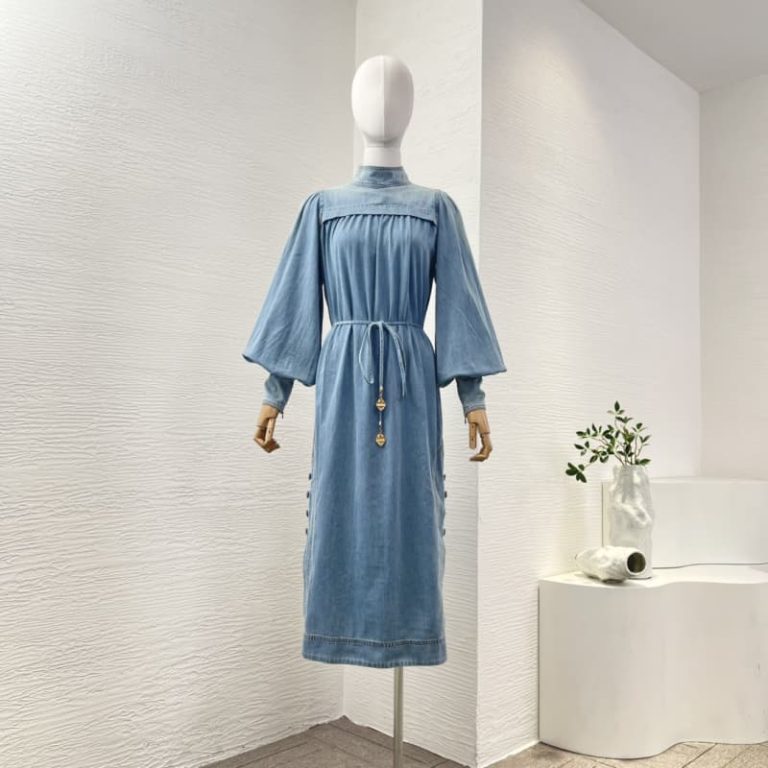 Zimmermann blue turkey imported cotton thinner jeans denim midi dress-1