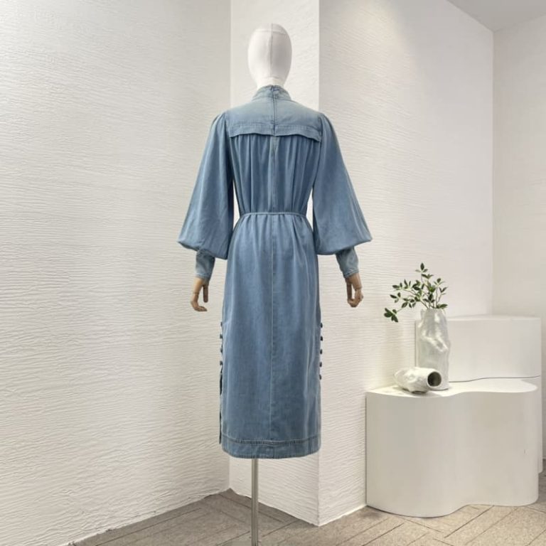 Zimmermann blue turkey imported cotton thinner jeans denim midi dress-2