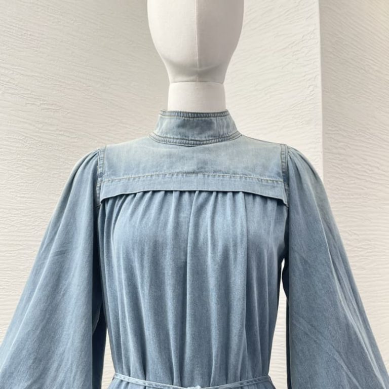 Zimmermann blue turkey imported cotton thinner jeans denim midi dress-3