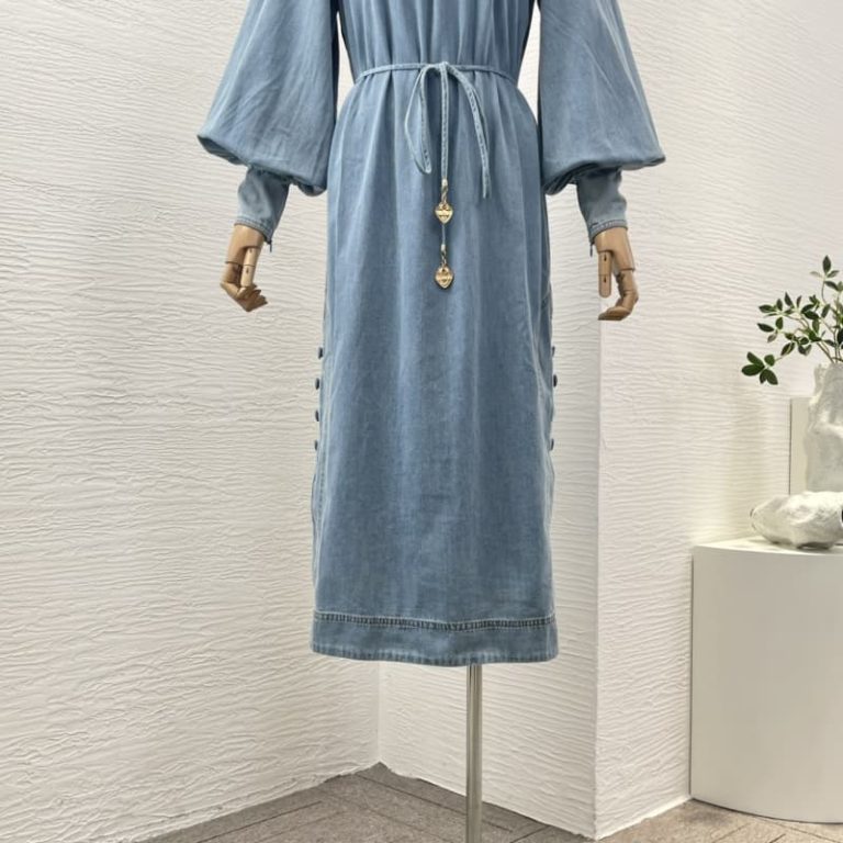 Zimmermann blue turkey imported cotton thinner jeans denim midi dress-4