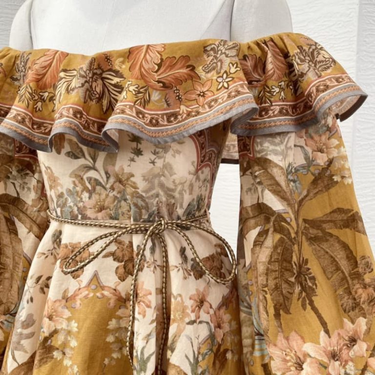Zimmermann brown floral print off the shoulder long sleeve ruffles mini dress-3