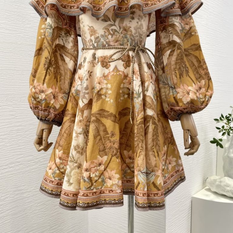 Zimmermann brown floral print off the shoulder long sleeve ruffles mini dress-5