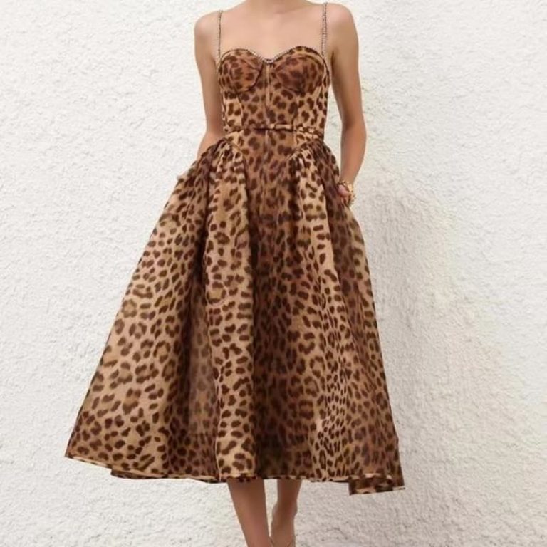 Zimmermann brown leopard print sleeveless diamonds pleat midi dress-3