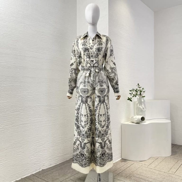 Zimmermann grey white floral print long sleeve blouse tops and pants set