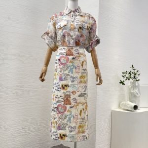 Zimmermann high quality Two Piece Dresses Women Casual Jacket + Long Skirt Set Tops 55%LINEN 45%SILK / Long Dresses 100%LINEN FZ383