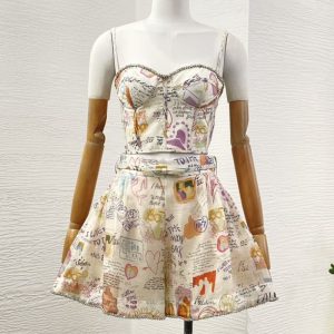Zimmermann high quality multi color diamonds graffiti floral print sleeveless 55%Linen 45%Silk FZ382