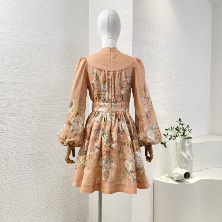 Zimmermann orange white floral print long sleeve pleat mini dress-2