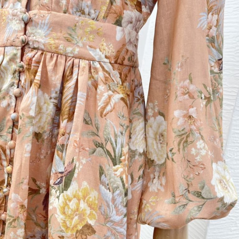 Zimmermann orange white floral print long sleeve pleat mini dress-5