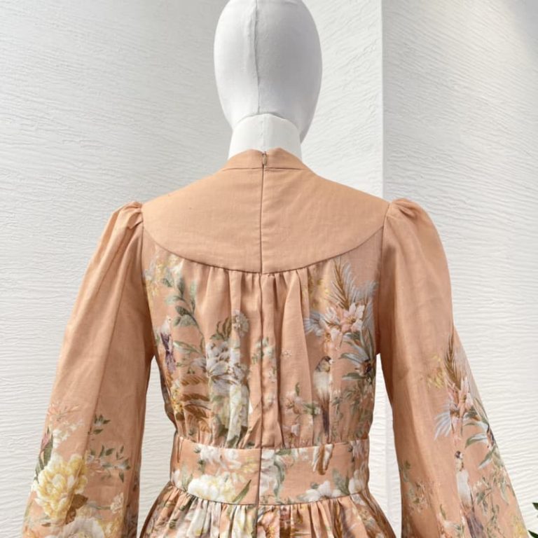 Zimmermann orange white floral print long sleeve pleat mini dress-6