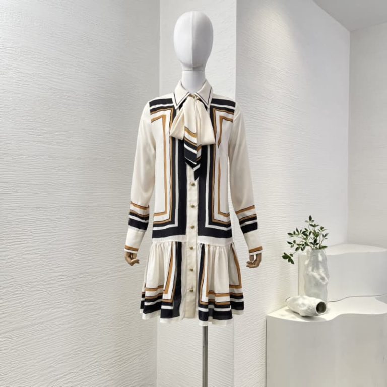 zimmermann best quality striped long sleeve bow tie loose mini dress