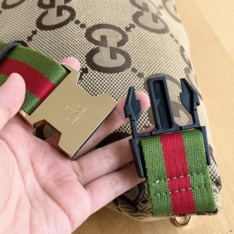 GUCCI High Quality Men Women fanny packs letter embroidery red and green webbing belt adjustable length-4